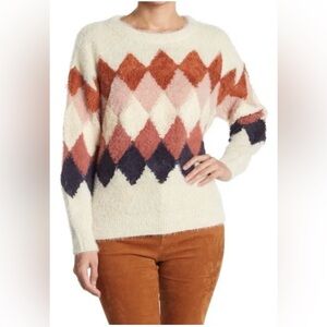 Nordstrom FRNCH Super Soft Fuzzy Argyle Sweater